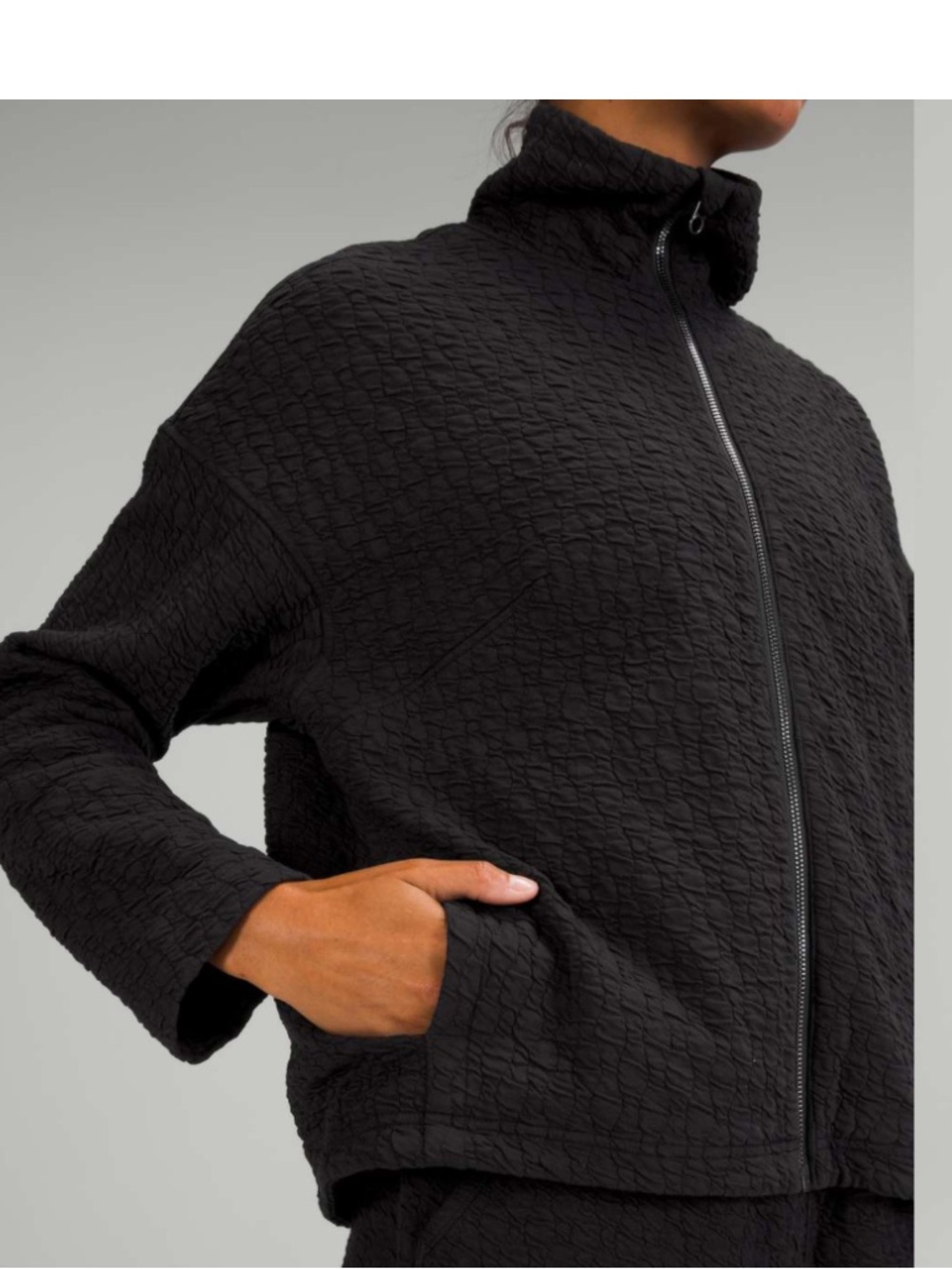 Lululemon Rippled Full Zip Jacket Black Mock Neck Textured Women’s Size 8